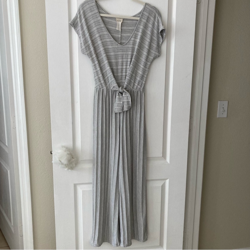 Gray Striped Tie-Waist Jumpsuit Size Medium